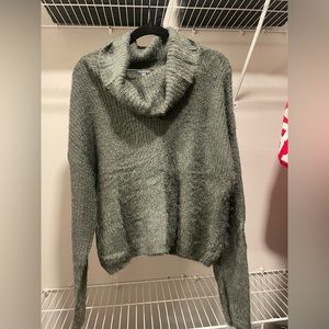 cropped shaggy green cowl neck sweater